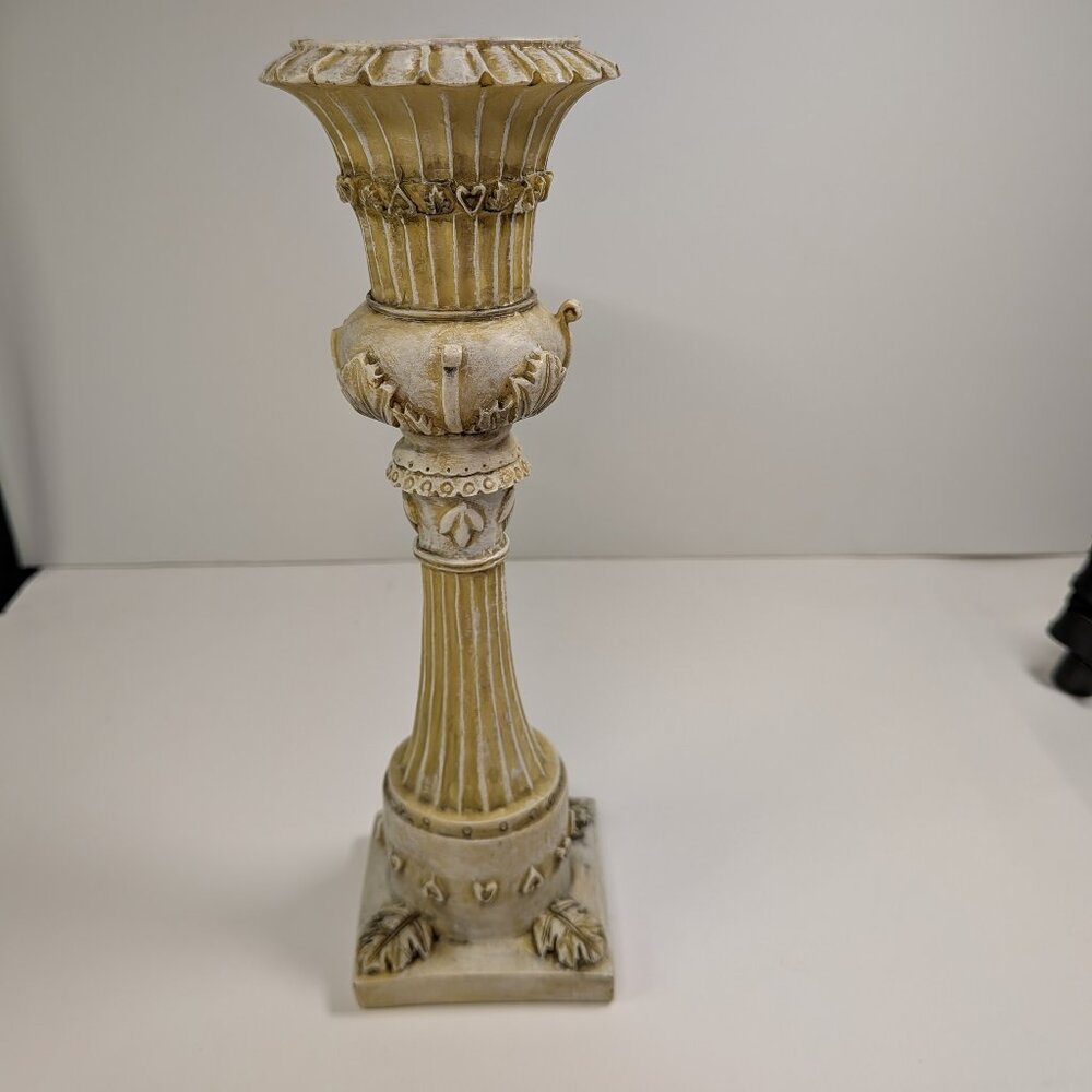 Vintage Neoclassical Resin Candle Holder/ pedestal Distressed Ivory Column